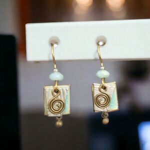 Enamel and wire blue gold earrings